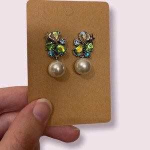 Betsey Johnson Crystal Starfish and Pearl Earrings Iridescent